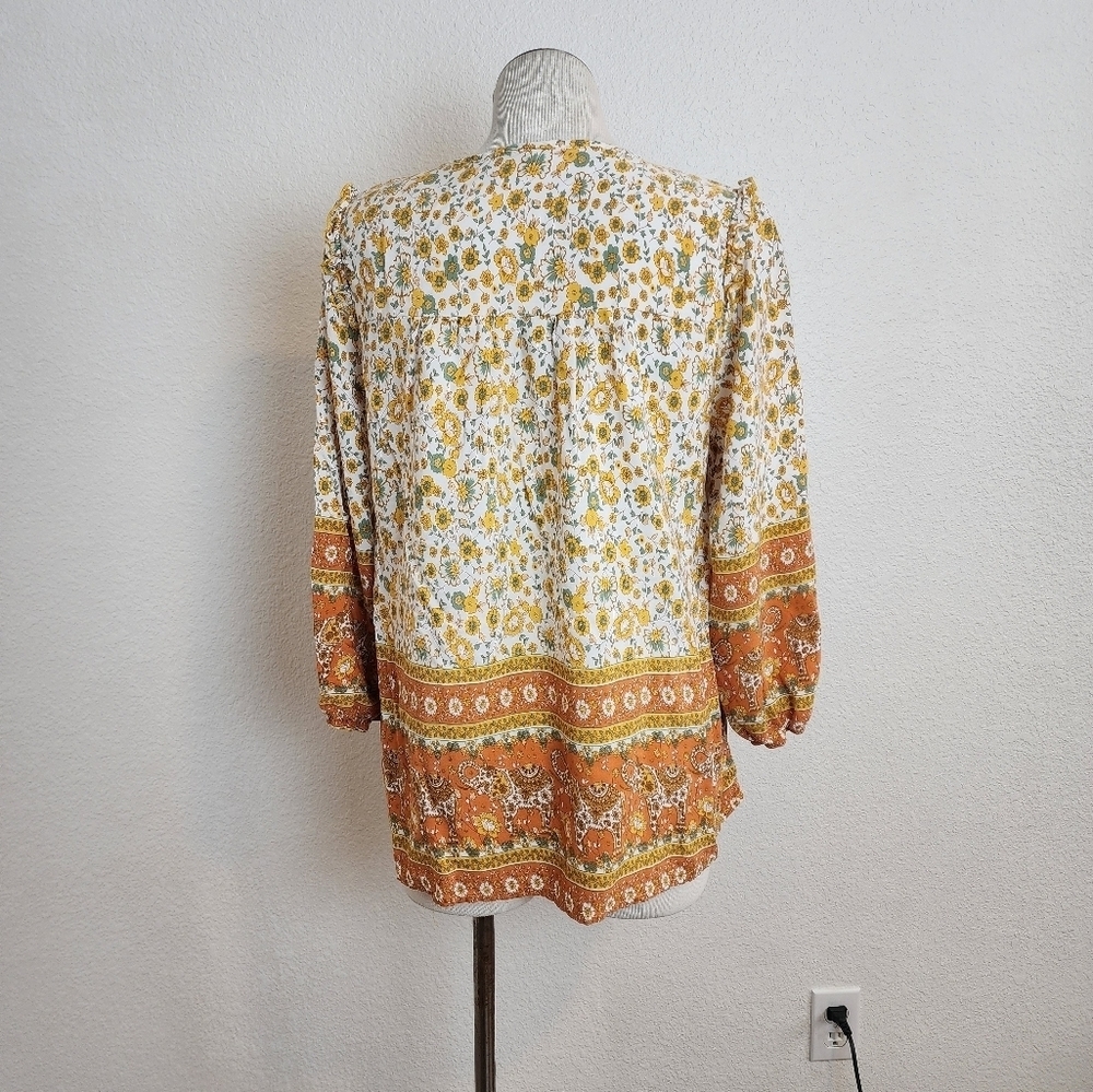 VCAY Floral Print Lantern Sleeve Cream & Green Color Women's Top Size XL - Picture 3 of 5
